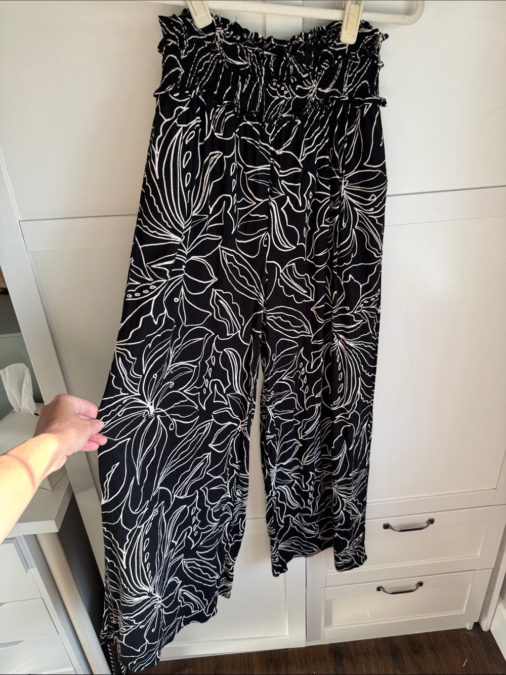 Patrons of Peace Black & White Floral   Palazzo pants with paper bag waistband
